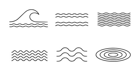 Collection of stylized wave and ripple line art icons © Lisa_Stock