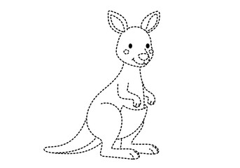 Black dotted outline of a smiling cartoon kangaroo standing up