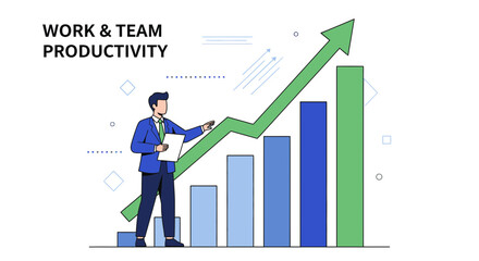 Business Success Infographic Showing Work Team Productivity Growth with Upward Trend