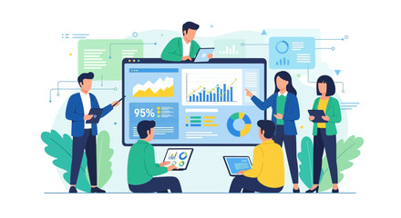 Fototapeta premium Business Team Analyzing And Presenting Data On A Large Screen For Strategy