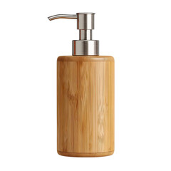 Fototapeta premium Bamboo soap dispenser sits on a countertop, adding a touch of nature to bathroom decor during daylight