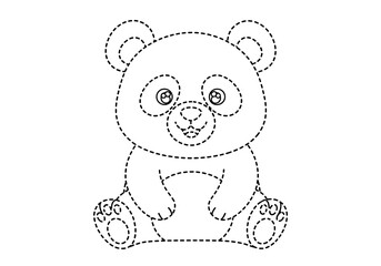 Dottodot outline drawing of a cartoon baby panda sitting down