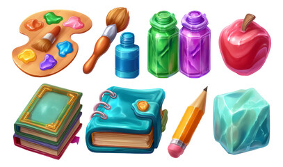 Obraz premium Colorful Art Supplies and Objects Illustration with Isolated Transparent Background