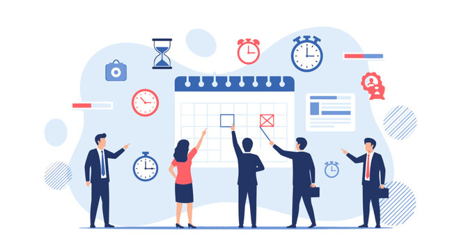 Business Team Planning Meetings and Scheduling Strategies, Time Management Concept