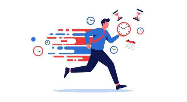 Businessman Rushing Against Time: A Vector Illustration Showcasing Urgency and Deadline Pressure
