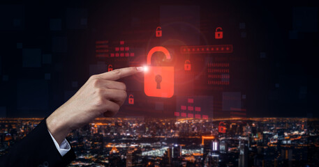 Digital security concept illustrating a cybersecurity breach, with a red unlocked padlock indicating data exposure among secure systems, emphasizing system vulnerability and risk Vouch