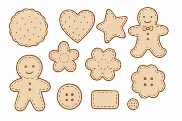 ナチュラルで可憐なクッキーとボタンのイラストセット
