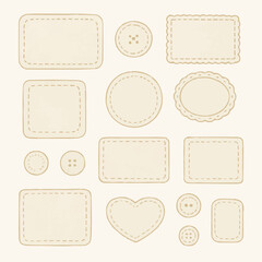 ナチュラルで可憐なリネン風フレームとボタンのイラストセット