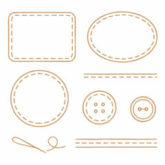 ナチュラルで可憐な縫い目の枠線とボタンのイラストセット