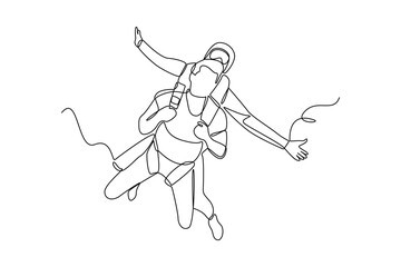 Simple continuous line of paragliding activity. Simple line, creativity, vector.