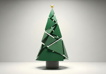 Modern Christmas tree decoration with abstract geometric shapes in green, a contemporary design concept for the holiday season.