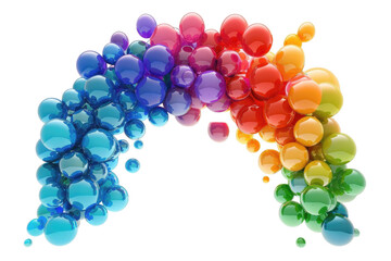 Arch of colorful shiny spheres on transparent background