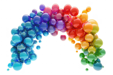 Arch of colorful shiny spheres on transparent background