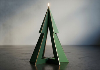 Modern Christmas tree decoration with abstract geometric shapes in green, a contemporary design concept for the holiday season.