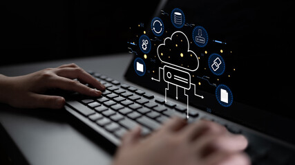 A cloud storage and data synchronization service ecosystem. A concept of cloud computing for file...