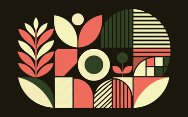 Fototapeta premium A striking vector design featuring a dynamic arrangement of geometric shapes and lines, utilizing a full spectrum of CMYK and primary colors.