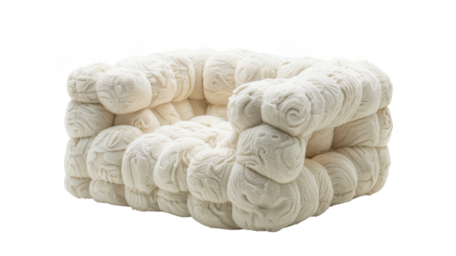 White puffy circular armchair on transparent background