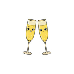 Cute cartoon champagne glasses toasting celebration