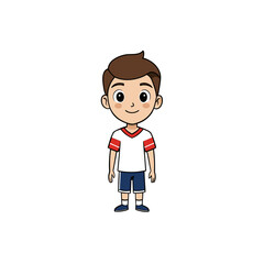 Cute cartoon boy character wearing a white and red sports outfit