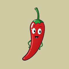 Happy cartoon red chili pepper with arms and legs