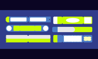 Retro long event ticket sticker label tag shape blank badge collection set bundle template print art editable