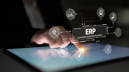 ERP platform visual showing centralized system for enterprise resource planning, improving...