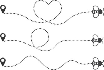Vector illustration of a dotted bee flight path