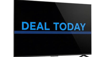 A modern television screen displays the message "DEAL TODAY" in bold blue letters, indicating a special offer.