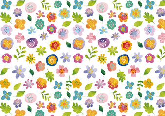 北欧風　かわいい水彩タッチの花々パターン Scandinavian Style Series:Cute watercolor floral pattern