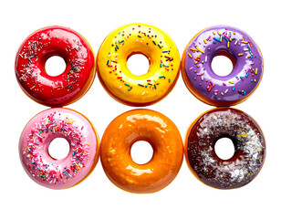 Photo of assorted colorful donuts isolated on transparent background png