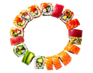 Photo of assorted sushi ring isolated on transparent background png