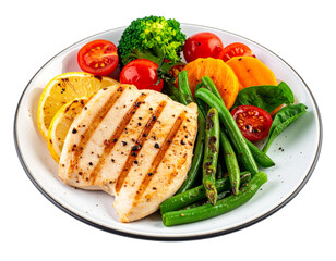 Photo of grilled chicken with vegetables isolated on transparent background png