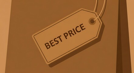 A simple price tag with the words "BEST PRICE" is displayed against a textured brown background, representing a good deal.