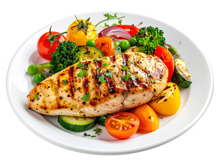 Photo of grilled chicken fillet with vegetables isolated on transparent background png