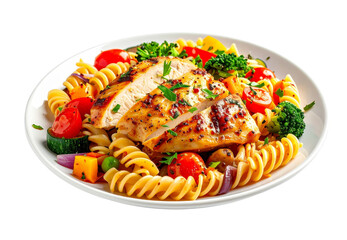 Photo of pasta with grilled chicken isolated on transparent background png