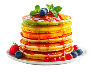Photo of stacked berry pancakes isolated on transparent background png