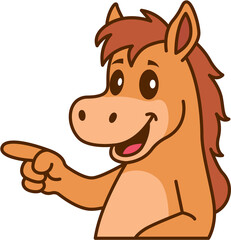 Cartoon cute horse character hand pointing left pose illustration