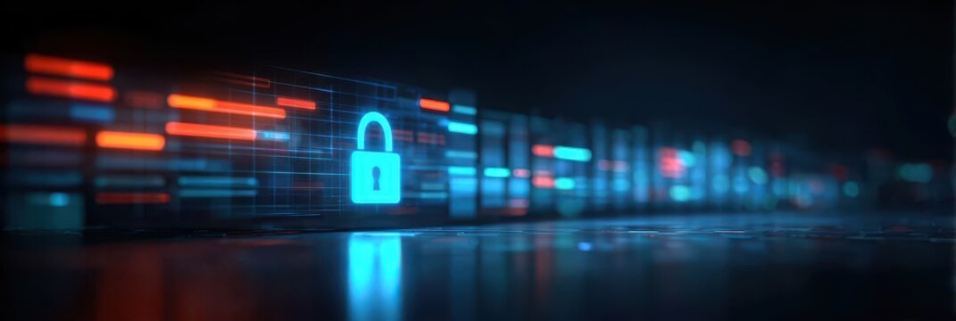 A futuristic cyber defense landscape showing compliance Monitoring, firewall configurations, database mapping, audit logging, DataFlow visualization, and health condition metrics