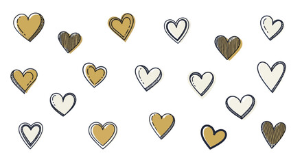 Delightful collection of artistic hand-drawn hearts, rendered with doodle charm and scattered elegantly for themes of love and affection