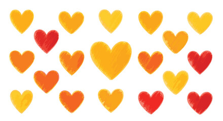 A joyful pattern of textured hearts, blending yellow, orange, and red colors, symbolizing love and the warmth of affection