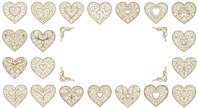 Elegant border crafted from intricate golden heart patterns, ideal for romantic designs and special occasion stationery