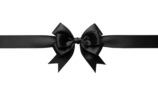 Elegant black ribbon bow satin texture perfect for gift wrapping and decorative accents isolated on white Isolated on transparent background, png