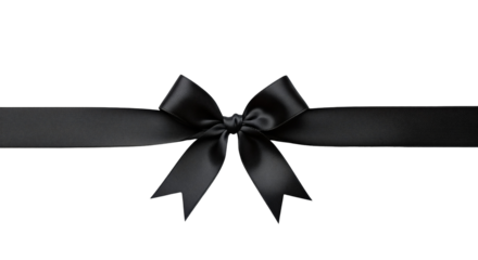 Elegant black ribbon bow mourning symbol Isolated on transparent background, png