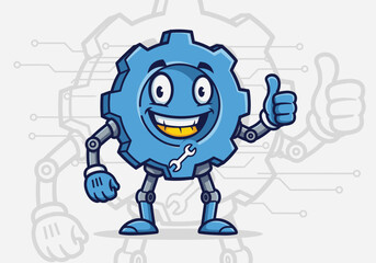 Gear Character Mascot Thumbs Up