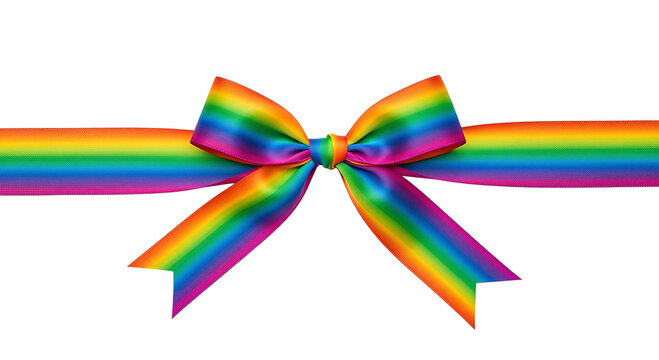 Rainbow ribbon bow colorful decoration for pride month Isolated on transparent background, png