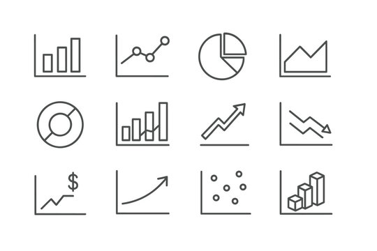 Data Visualization Chart and Graph Icons Set in Line Style