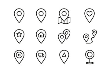Grid of Location Pin Icons in Line Style