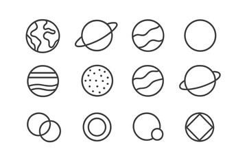 Fototapeta premium Minimalist Planets and Astronomical Objects Linear Icons Set