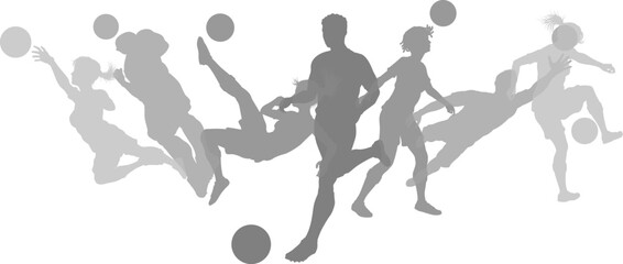Soccer football player male and female silhouette outlines men and women group
