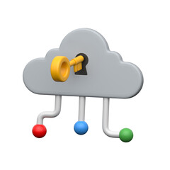 3D cloud with golden key symbolizing cloud access security and encryption